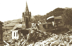 Demolition of the Ubaye Church by a bulldozer